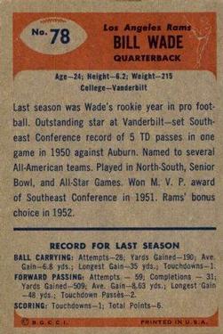 1955 Bowman #78 Bill Wade Back