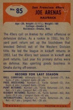 1955 Bowman #85 Joe Arenas Back