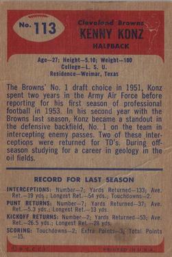 1955 Bowman #113 Ken Konz Back
