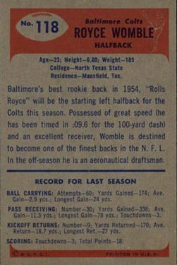 1955 Bowman #118 Royce Womble Back