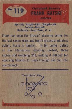 1955 Bowman #119 Frank Gatski Back