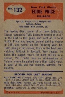 1955 Bowman #132 Eddie Price Back
