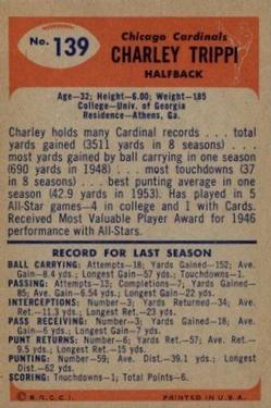 1955 Bowman #139 Charley Trippi Back