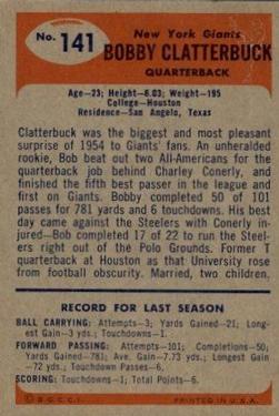 1955 Bowman #141 Bob Clatterbuck Back