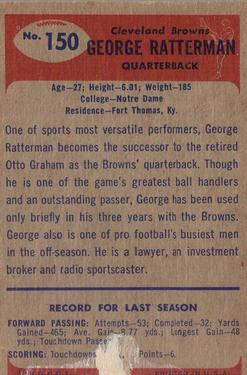 1955 Bowman #150 George Ratterman Back