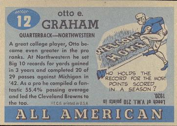 1955 Topps All-American #12 Otto Graham Back