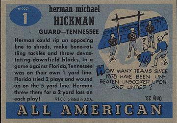 1955 Topps All-American #1 Herman Hickman Back