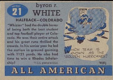 1955 Topps All-American #21 Whizzer White Back