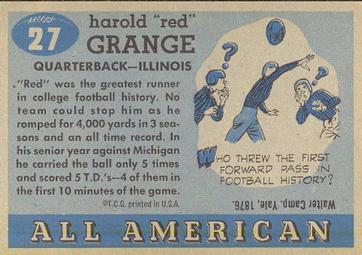 1955 Topps All-American #27 Red Grange Back