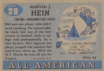 1955 Topps All-American #28 Mel Hein Back