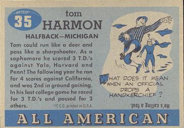 1955 Topps All-American #35 Tom Harmon Back
