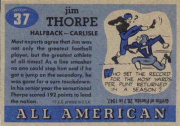 1955 Topps All-American #37 Jim Thorpe Back