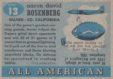 1955 Topps All-American #13 Aaron Rosenberg Back