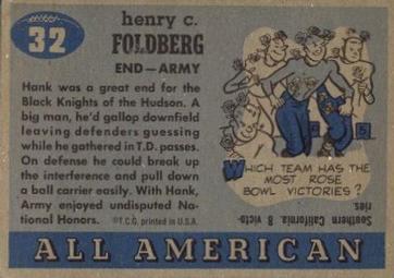 1955 Topps All-American #32 Hank Foldberg Back