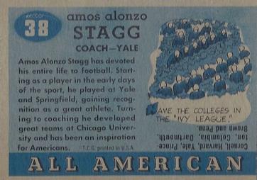 1955 Topps All-American #38 Amos Alonzo Stagg Back