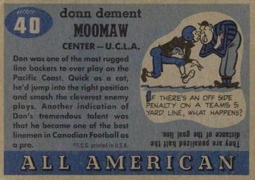 1955 Topps All-American #40 Donn Moomaw Back
