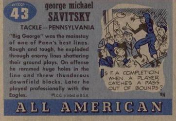 1955 Topps All-American #43 George Savitsky Back