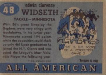 1955 Topps All-American #48 Ed Widseth Back