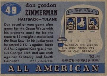 1955 Topps All-American #49 Don Zimmerman Back