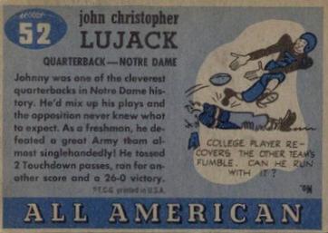 1955 Topps All-American #52 Johnny Lujack Back