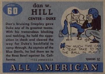 1955 Topps All-American #60 Tiger Hill Back