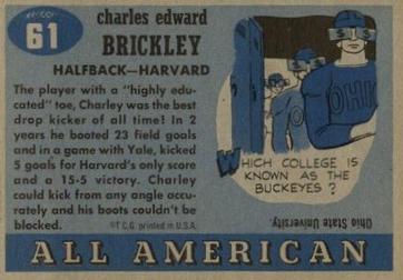 1955 Topps All-American #61 Charley Brickley Back
