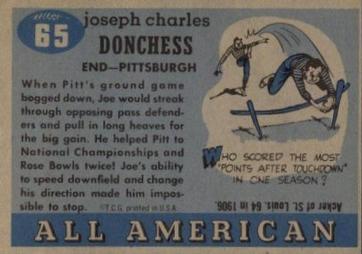 1955 Topps All-American #65 Joe Donchess Back