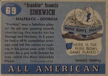 1955 Topps All-American #69 Frank Sinkwich Back