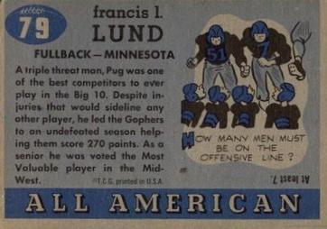 1955 Topps All-American #79 Pug Lund Back