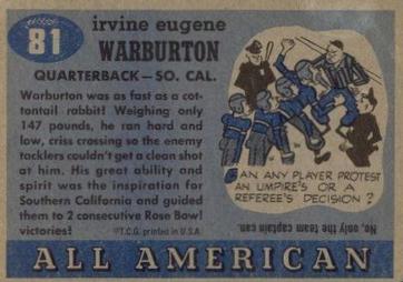 1955 Topps All-American #81 Cotton Warburton Back