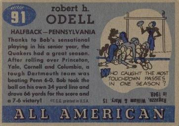 1955 Topps All-American #91 Bob Odell Back