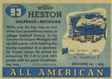1955 Topps All-American #93 Willie Heston Back