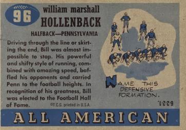 1955 Topps All-American #96 Bill Hollenback Back