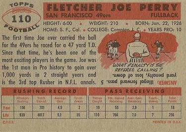 1956 Topps #110 Joe Perry Back
