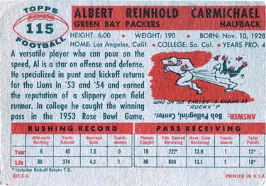 1956 Topps #115 Al Carmichael Back