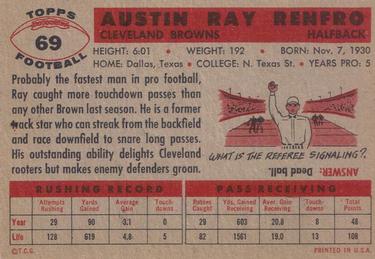 1956 Topps #69 Ray Renfro Back