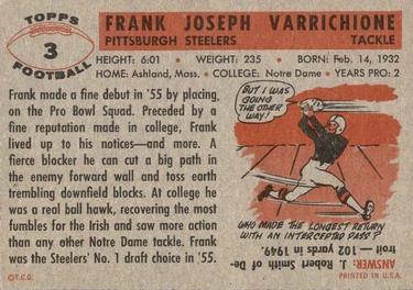 1956 Topps #3 Frank Varrichione Back