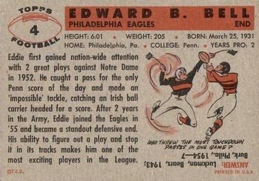 1956 Topps #4 Eddie Bell Back