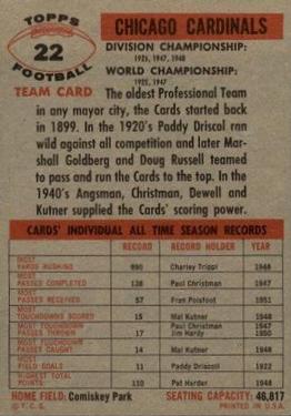 1956 Topps #22 Chicago Cardinals Back