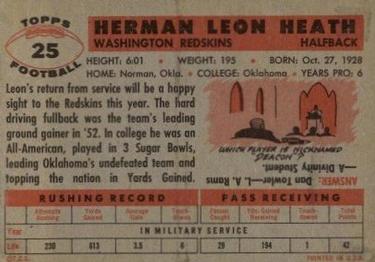 1956 Topps #25 Leon Heath Back