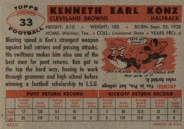1956 Topps #33 Ken Konz Back