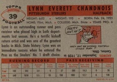 1956 Topps #39 Lynn Chandnois Back