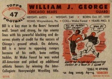 1956 Topps #47 Bill George Back
