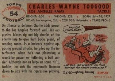 1956 Topps #54 Charles Toogood Back