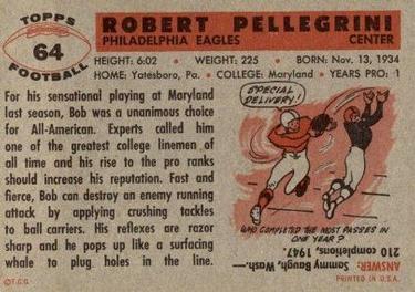 1956 Topps #64 Bob Pellegrini Back