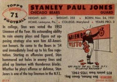 1956 Topps #71 Stan Jones Back