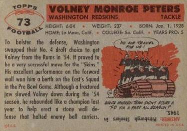 1956 Topps #73 Volney Peters Back
