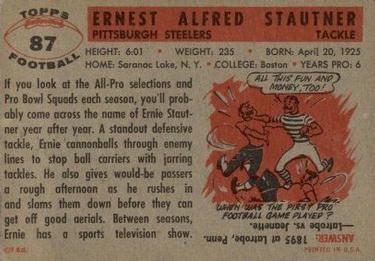 1956 Topps #87 Ernie Stautner Back