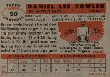 1956 Topps #90 Dan Towler Back