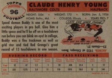 1956 Topps #96 Buddy Young Back